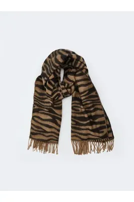 LC Waikiki LCW ACCESSORIES Zebra Desenli Püsküllü Kadın Atkı