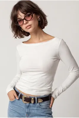 Drop by TrendyolMilla Kayık Yaka Uzun Kollu Slim Fit Basic Bluz