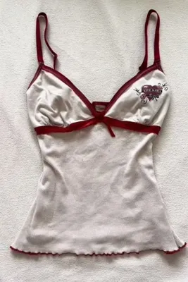 Köstebek Beyaz Vive Maria Kırmızı Şeritli Fiyonk Detaylı Vintage Y2K Askılı Crop