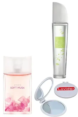 Avon Pur Blanca Kadın Parfüm EDT 50ml + Soft Musk Kadın Parfüm EDT 50ml + Lovider Cep Aynası