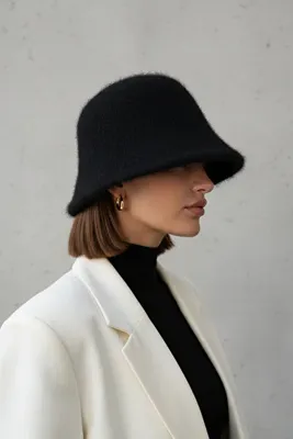 Kapin Yün Bucket Çan Angora Şapka - Siyah