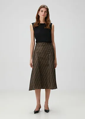 Fendi Kahverengi Midi İpek Etek
