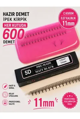 Genel Markalar Hazır Demet İpek Kirpik 5D Rus Volume Turbo Fan 11mm C Kıvrım Kalınlık 0.07 600 Demet