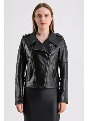 Maroquin Leather Ariana Kadın Deri Biker Ceket