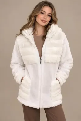 Orly More Peluş Teddy Fermuarlı Tüy Detaylı Ceket