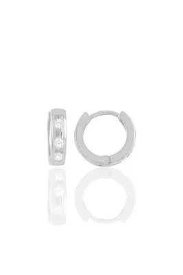 Söğütlü Silver Gümüş Rodyumlu Üç Taşlı Trend Halka Küpe Sgtl10455rodaj
