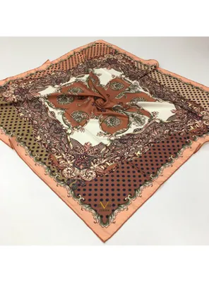 19v69 ITALIA Barok Desen Gold Seri Twill Eşarp Askısı ile Birlikte 90x90 cm Somon Taba