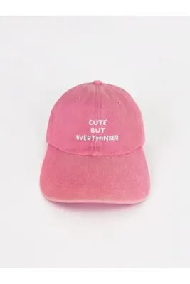 sapkamania Pudra Cute But Overthinker Yıkamalı Kep