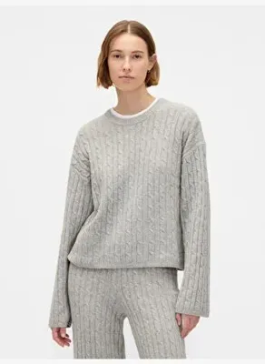 Gap CashSoft Cable-Knit Bisiklet Yaka Kazak 