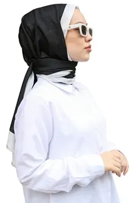 Hint İpek Monogram Şal - Siyah/beyaz