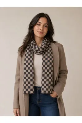 Sebir Moda Damalı Desenli Triko Atkı