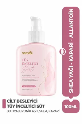 Herbital Tüy Azaltıcı Süt & Cilt Besleyici – 8D Hyaluronik Asit, Allantoin, Shea Yağı, Kapari, Papatya Ekstraktı - 100ml