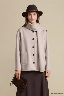 Brooks Brothers Kadın Vizon Yün Karışımlı Atkı Detaylı Mont
