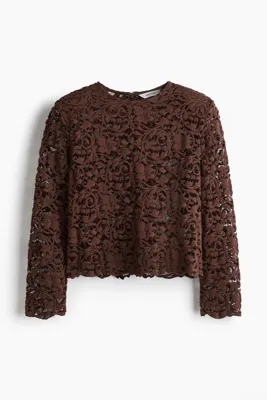 H&M Omuzları Vatkalı Dantel Bluz
