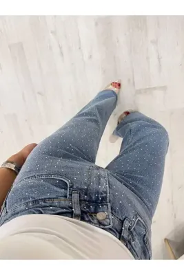 Aida Fashion Taşlı palazzo jeans premium