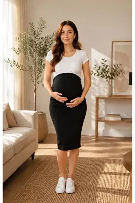 Maison La Femme Kadın Siyah Yüksek Bel Hamile Eteği