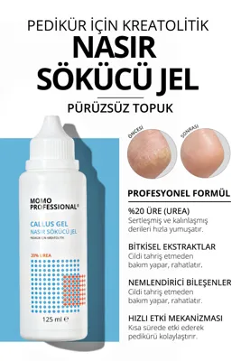 Momo Professional Callus Gel, Nasır Sökücü Jel, Pedikür Için Keratolitik Jel, 125 ml