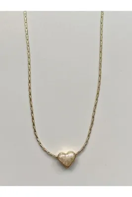 Alya Jewelry Altın Kaplama Mineli Beyaz Kalp Kolye