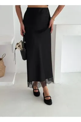 Butik Dantel detaylı saten etek