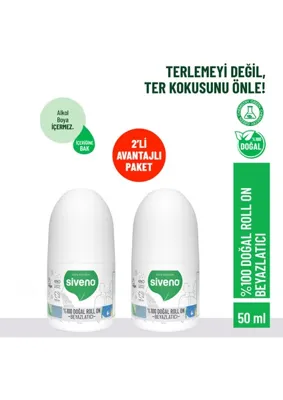 Siveno %100 Doğal Roll-On Beyazlatıcı Etkili Deodorant Ter Kokusu Önleyici Bitkisel Lekesiz 50 ml X2 Adet