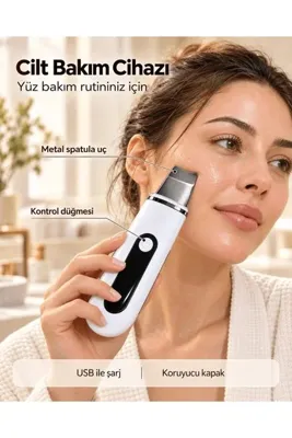 EGE YAPI Yüz Bakım Rutini İçin Metal Uçlu USB Şarjlı Beyaz Cilt Bakım Cihazı