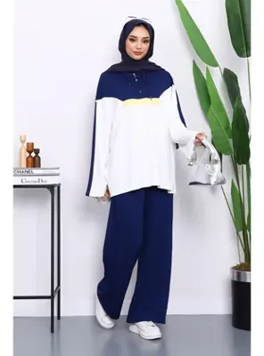 İmaj Butik Lacivert Kapüşonlu Tunik Pantolonlu Modal Takım