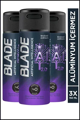 BLADE Artificial Intelligence 2.0 Erkek Alüminyumsuz Deodorant 3x150 ml Hızlı Kurur,Leke Bırakmaz