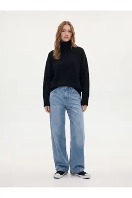 Ltb Relaxed Fit Boğazlı Yaka Triko Siyah Kazak