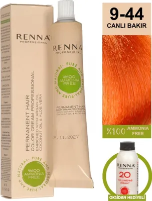 Renna Bitkisel Saç Boyası 9-44 Canlı Bakır 60 Ml - Oksidan Hediyeli (%100 Amonyaksız)
