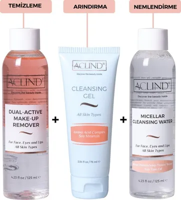 Aclind Cleansing Gel 75 ML + Dual-Active Make-Up Remover 125 ML + Micellar Cleansing Water 125 ML