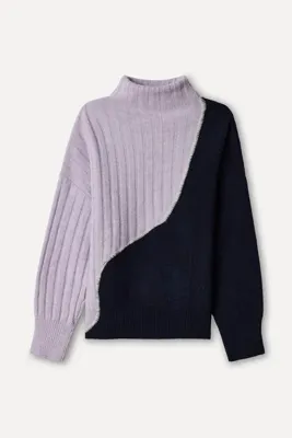 Mudo Kadın Lacivert Loose Fit Dik Yaka Renk Geçişli Kazak