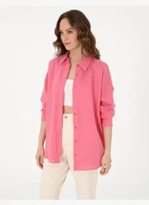 Pierre Cardin Pembe Oversize Uzun Kollu %100 Keten Gömlek50301078-VR041