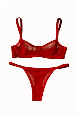 BLUE AVCI LINGERIE Kırmızı Balenli, Tül Bralet Set