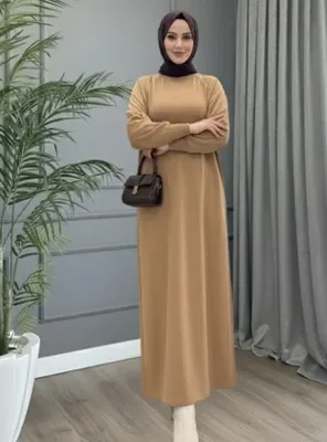 MODANURSEDA Triko Tesettür Elbise - Camel - MODANURSEDA