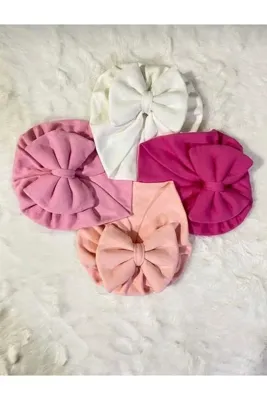 BabyWings DÜZ RENK FİYONKLU BEBEK BONESİ 4'LÜ SET