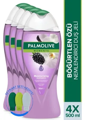 PALMOLIVE Palmolive Moments Böğürtlen ve Orkide Özleri ile Nemlendirici Banyo ve Duş Jeli 500 ml x 4 Adet + Seyahat Kiti Hediye
