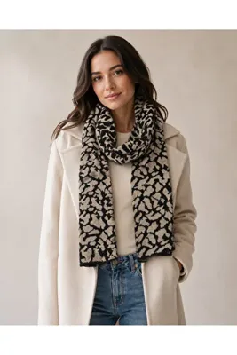 Sebir Moda Leopar Desenli Triko Atkı