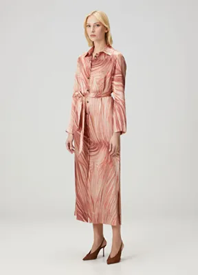 Kiton Pembe Desenli Midi İpek Gömlek Elbise