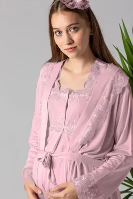 Effortt Pudra Sabahlıklı Lohusa Pijama Takımı