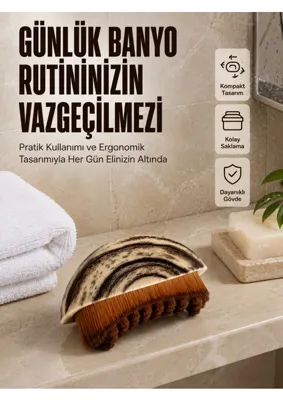 Uravas Store Uraselect Masaj Fırçası Vücut Temizleme Fırçası Ahşap Desenli Yumuşak Kıllı Banyo Fırçası