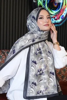 AFVENTE Fırça Lale Desen Füme Soft Pamuk Şal