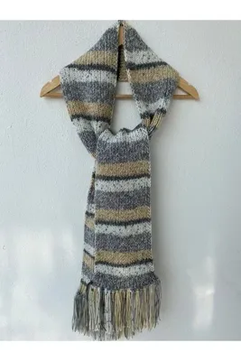 gecekusuhandmade El Örgü Çok Renkli Atkı %100 El Örgüsü Kaşkol Püsküllü Unisex