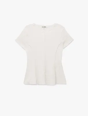 Koton Bürümcük Kumaş Hafif Peplum Kesim Nervürlü Bisiklet Yaka Kısa Kollu Bluz