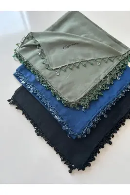 GÜNBATILI 3 adet El Işi El Oyalı Düz Renk Eşarp Yazma Yemeni Çeyizlik Hediyelik 100x100