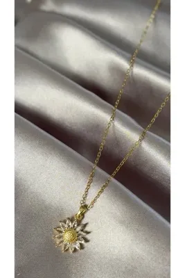 Era Atelier Zirkon Taşlı Ayçiçeği Çelik Kolye