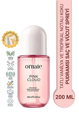 Ornate Pink Cloud Tatlı Vanilya ve Tropikal Notalı Pudramsı Kokulu Saç ve Vücut Spreyi Body Mist 200 ml