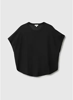 United Colors of Benetton Kadın Siyah Viskoz Karışımlı Oversize Kısa Kollu Bisiklet Yaka Kazak