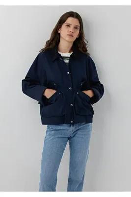Mavi Kadife Yaka Detaylı Lacivert Ceket Loose Fit / Bol Rahat Kesim 1110916-90372