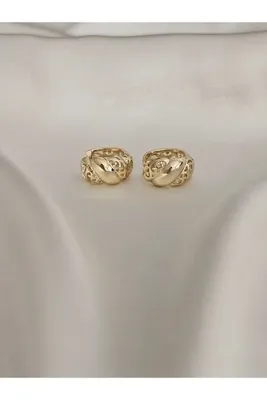 Zivazer Store Kadın çelik kararmaz xuping 14k gold renginde desenli halka küpe