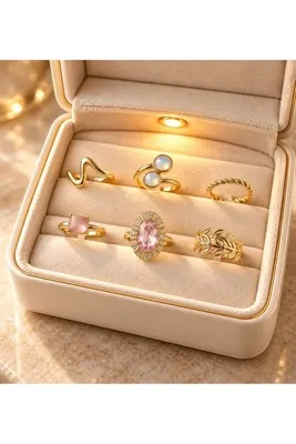 Genel Markalar Gold Renk Çelik 6'lı Yüzük Seti BYK4301